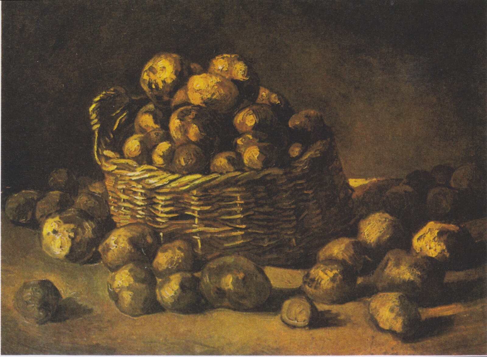 Cesta de papas pintada por Vincent van Gogh en tonos tierra